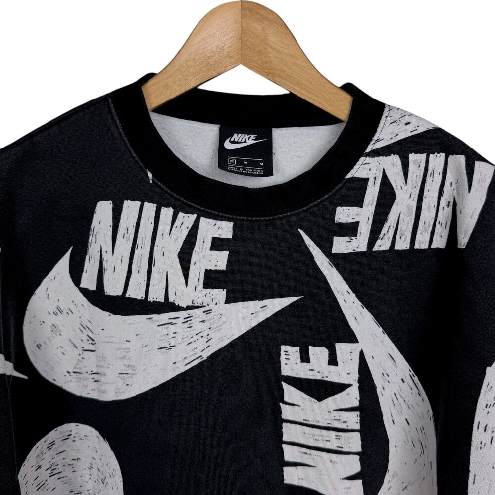Nike Icon Women's Medium Cropped All Over Logo Black White Sweatshirt Streetwear - Picture 3 of 8